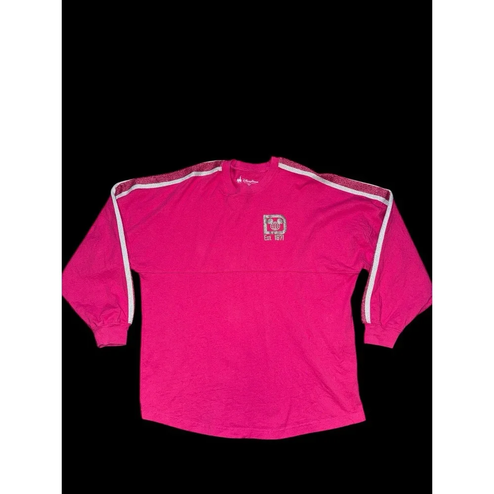 Disney Parks Walt Disney World Spirit Jersey Shirt Hot Pink Silver Glitter sz M - Picture 3 of 10